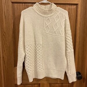 American Eagle Cream Patchwork Cable Knit Mock Neck Sweater Cottagecore